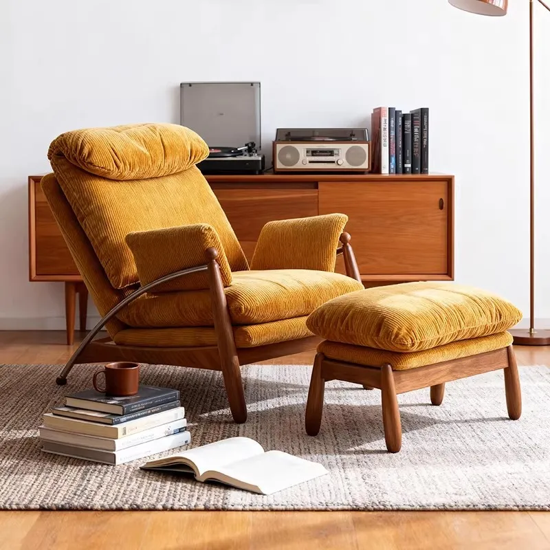 LMMM retro single sofa chair small apartment medium and ancient style living room balcony leisure recliner