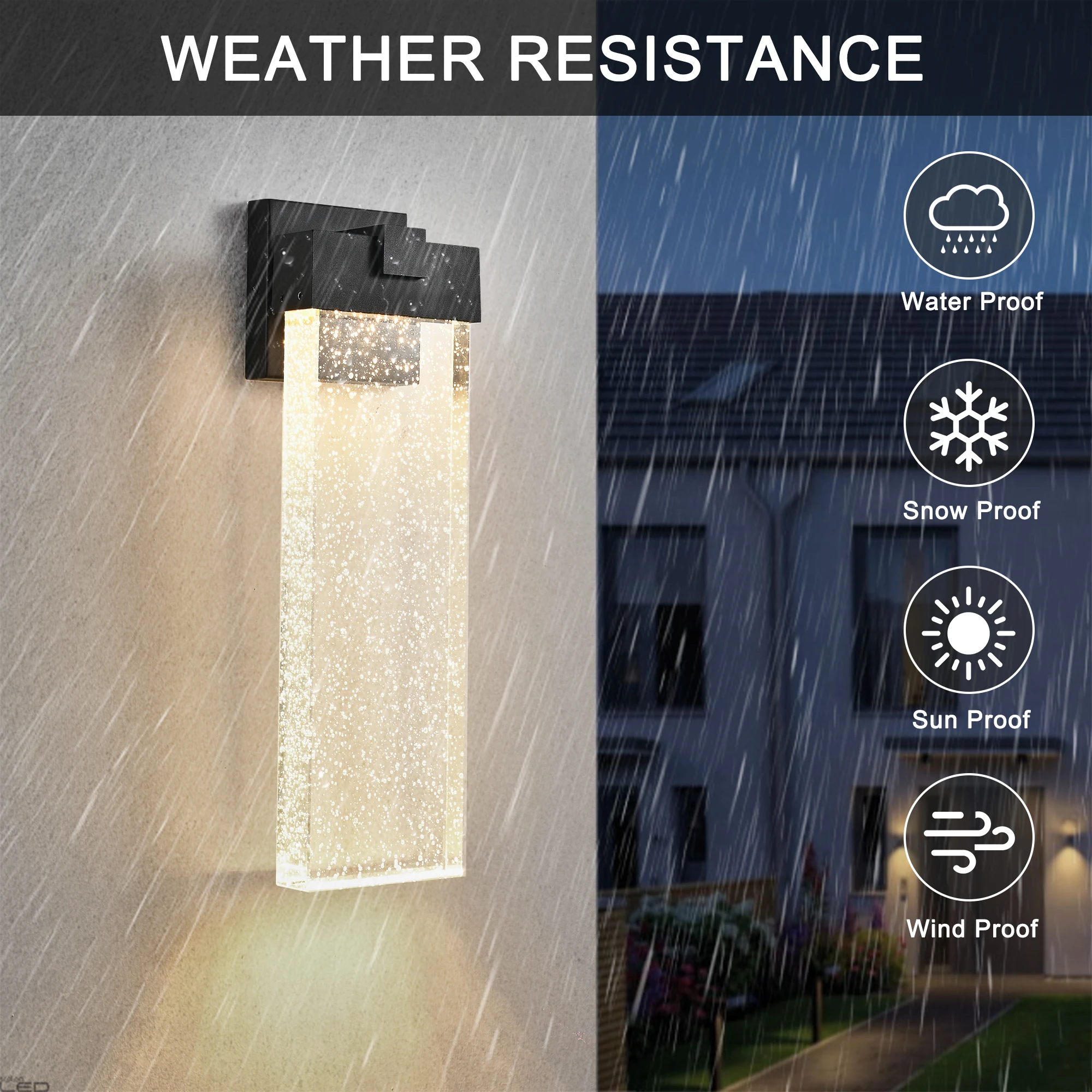 Modern Outdoor Wall Light Fixture, Weatherproof LED Wall Sconce with Bubble Crystal, Black Finish, Up and Down Lighting