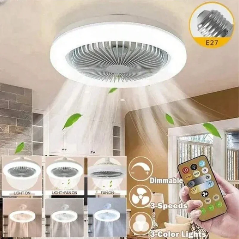 Ventilatori da soffitto a LED 1PC con luce LED lampada ventilatore E27 Base convertitore telecomando ventilatori da soffitto silenziosi intelligenti