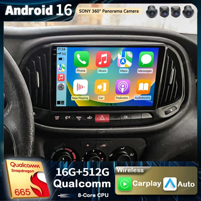 Android 16 For Fiat Doblo 2015 - 2020 2K QLED Android Car Radio Multimedia Video Player GPS AI Voice CarPlay Head Unit 4G Stereo