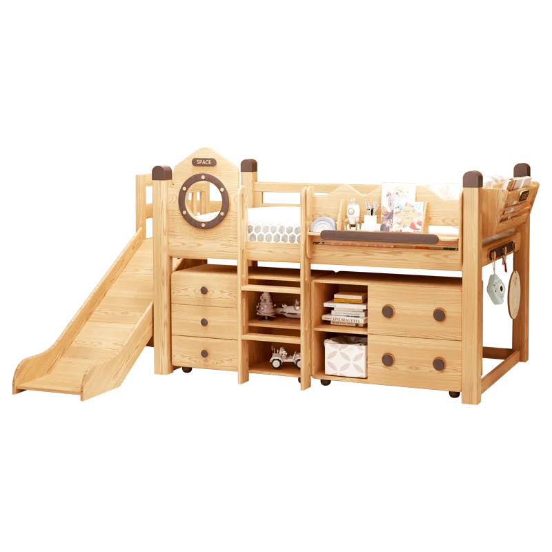 All solid wood children's half-height bed cabinet with slide