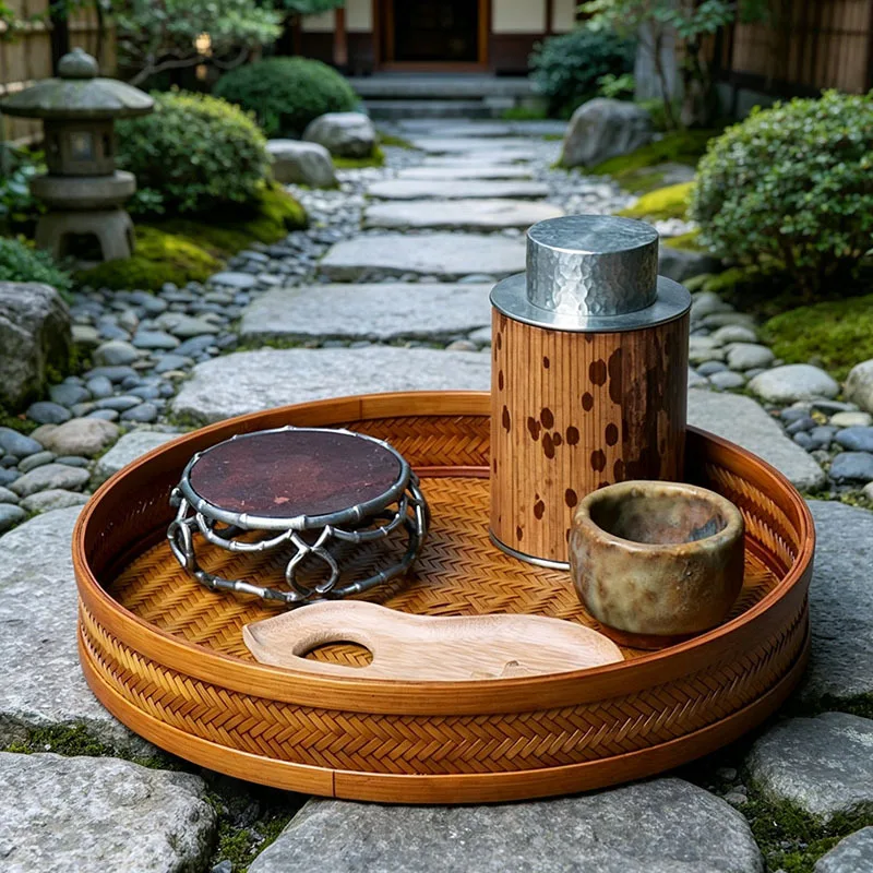 Handmade Lacquer Bamboo Tray Tea Storage Traditional Bamboo Craft Travel Tabletop Decor Serving Plate