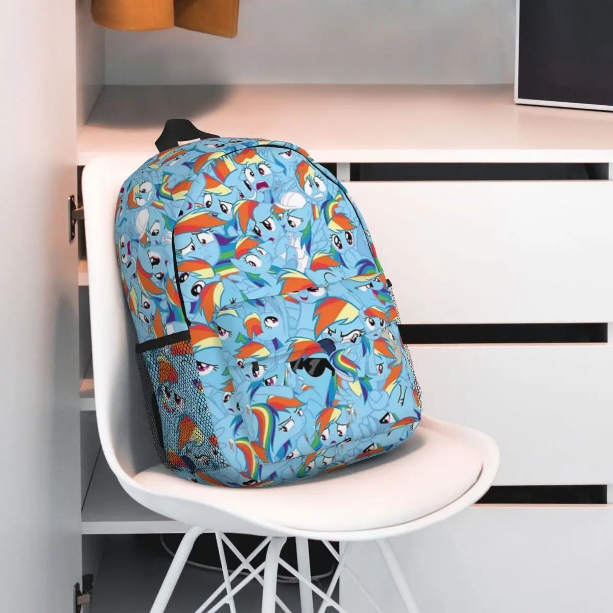 Rainbow Dash Mess Novo padrão elegante bolsa escolar estampada mochila leve de 15 polegadas