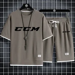 New Summer Short Sleeve CCM Mens Set Men Fashion Sportswear Tracksuit printing Casual Suit T Shirt + Shorts Two Piece Set Man