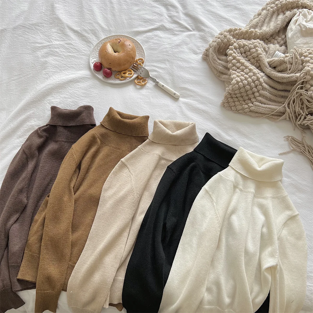 Kids Solid Turtleneck Knit Sweater – Soft Warm Base Layer for Boys Girls, Korean Style Winter Pullover