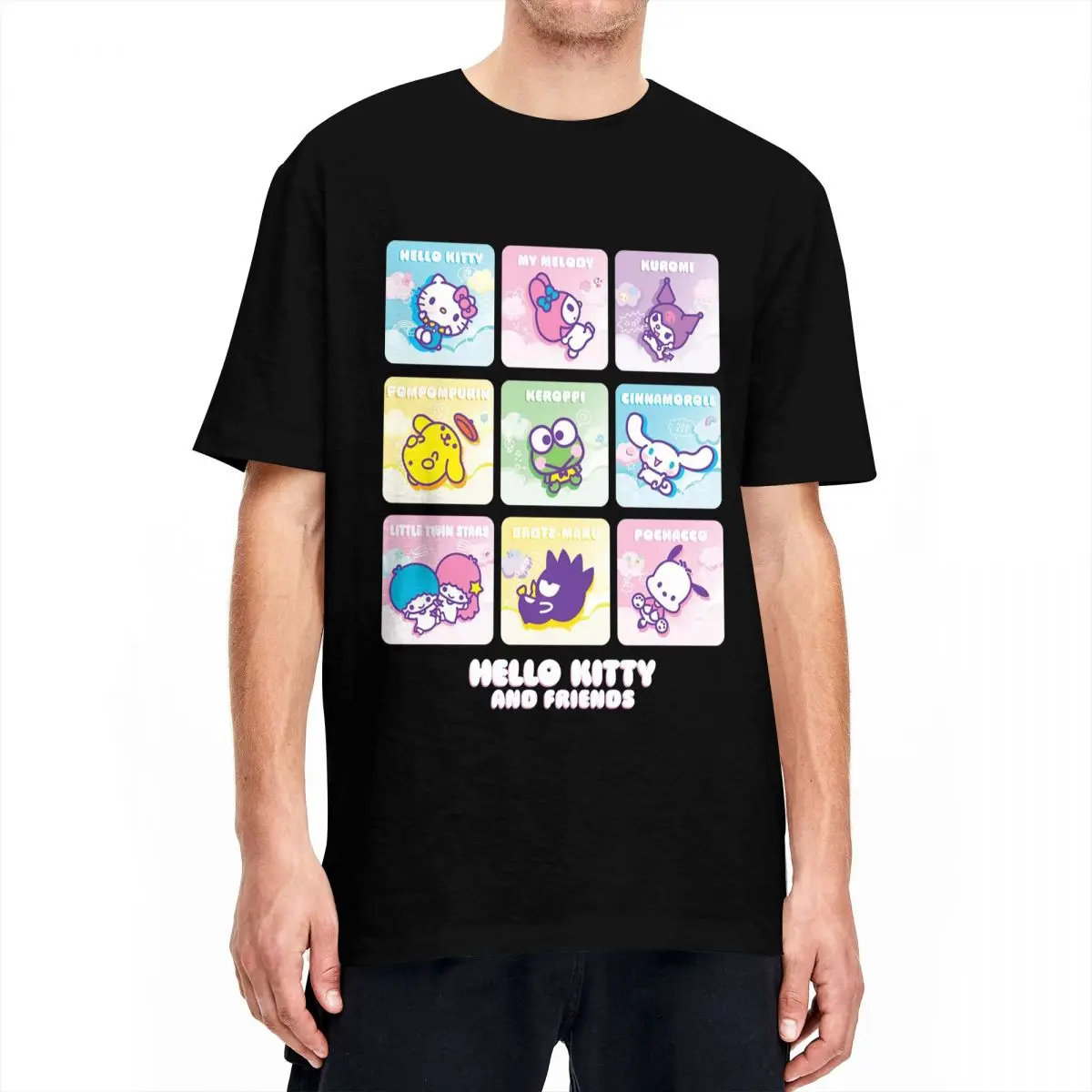 Hello Kitty And Friends Square Icons T Shirt Men Women Cotton Hipster T-Shirt Crewneck Tee Shirt Short Sleeve Clothing Gift Idea