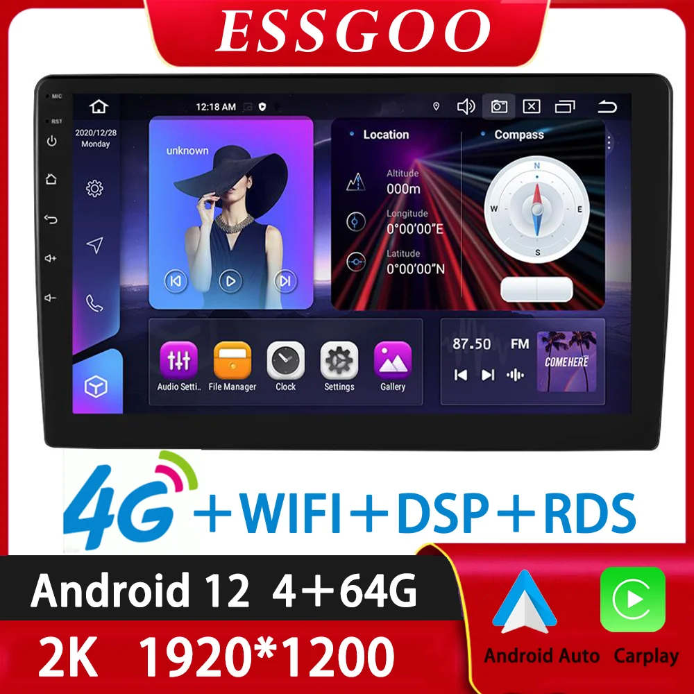 

ESSGOO 2 Din Android12 Car Radio Multimedia Video CarPlay Universal Stereo Android Auto For Volkswagen Nissan Hyundai Kia