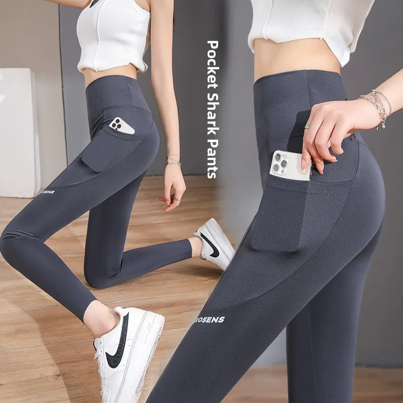 Women's Spor Letter Print ket arkskin Leggings Yoga Pants Tight Elastic Bot Autumn New Sle Nine-Piece Pants