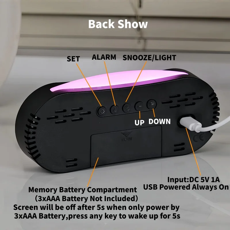 LED Digital Alarm Clock Temperature Week Date Display 2 Alarms Electronic Snooze Table Clock with Ambient Light 12/24H