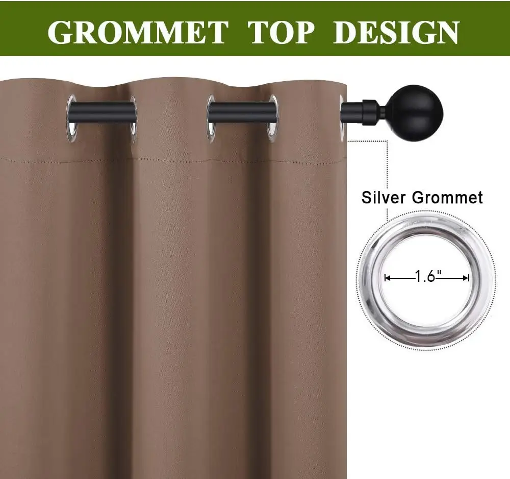2PCS Room Divider BlackOut Curtain for Living Room, Noise Reduction Curtain with Anti-Rust Grommet Top Blackout Curtain