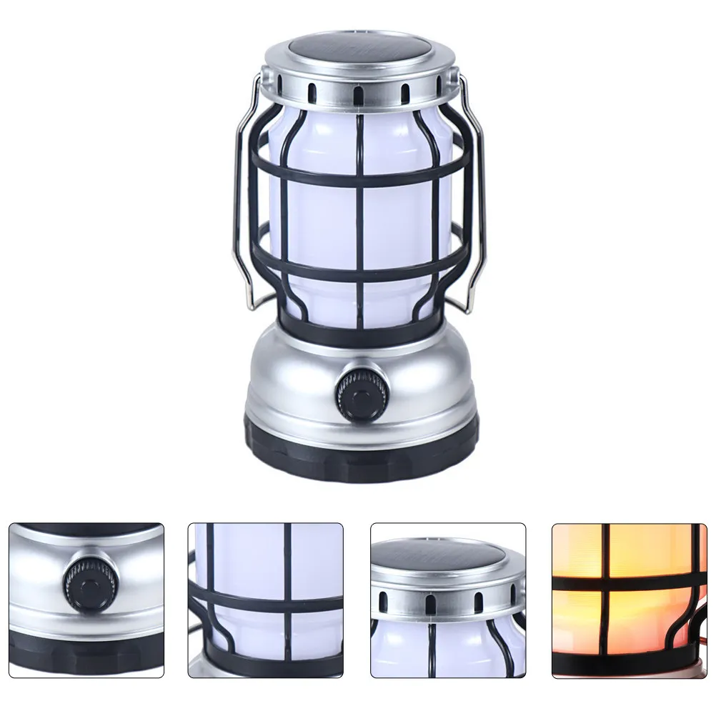 

1 комплект USB-фонарей для кемпинга, перезаряжаемый светодиодный портативный уличный светильник в ретро-стиле, солнечный фонарь для палатки, для походов и рыбалки