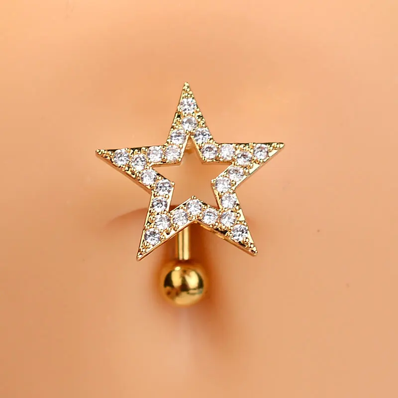 1PC Stainless Steel Belly Button Piercing Rings High Quality Crystal Zircon Hollow Star Navel Ring Body Piercing Jewelry Ombligo