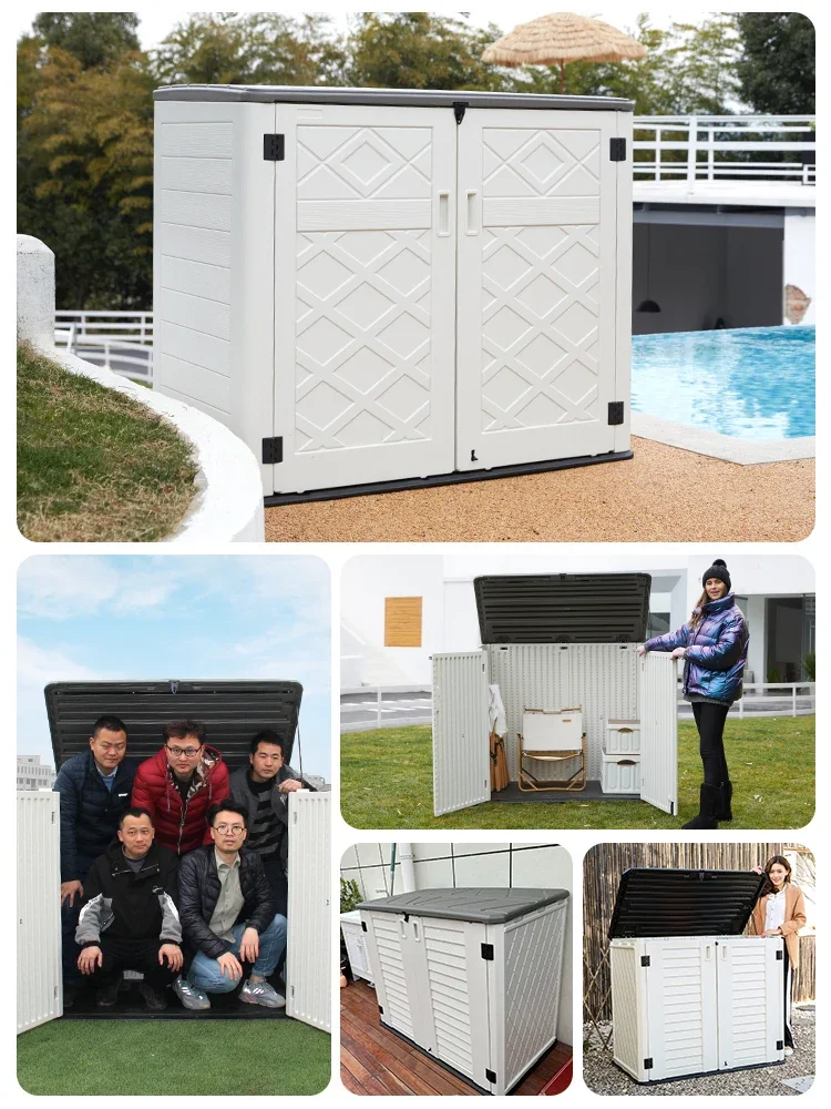 خزانة تخزين للشرفة الخارجية، سطح الفناء، مقاومة للماء وواقية من الشمس، أدوات الحدائق المنزلية