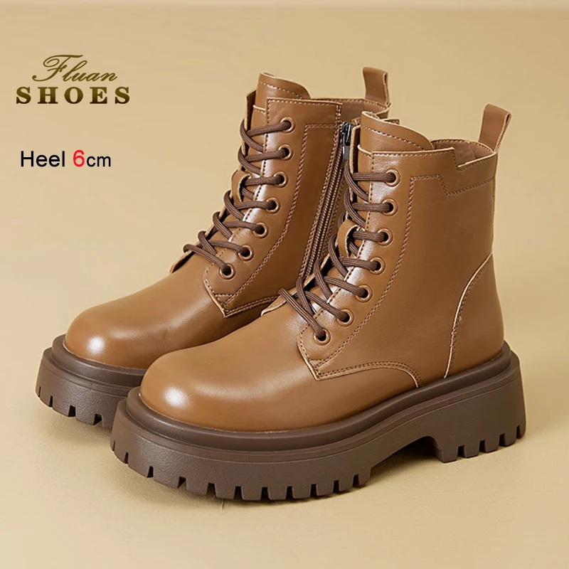 

Женские ботинки на платформе из натуральной кожи, новые модные ботильоны из коровьей кожи на высоком каблуке 6 см, новинка 2023 года, осенне-зимняя обувь на толстой подошве