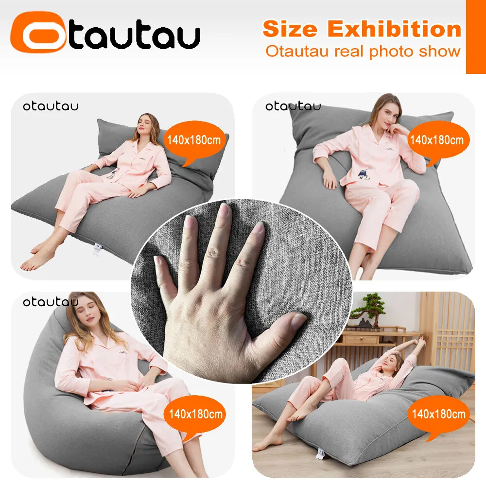 OTAUTAU Cotton Linen Pillow Sac Cover Double Sofa Bed Case Square Beanbag Chaise Lounge Recliner Floor Seat Couch DD008