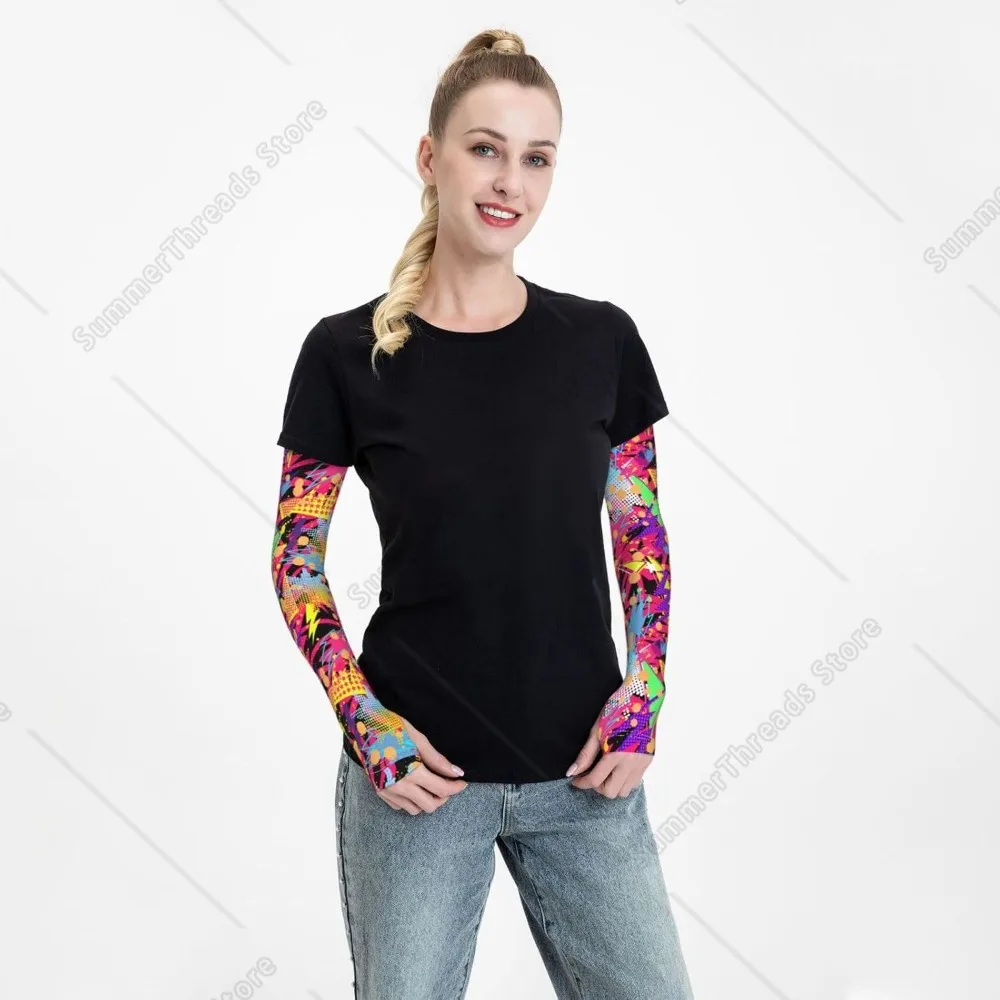 Retro 80s 90s Arm Sleeves for Men Women Fashion Sun Protection Arm Sleeves to Cover for Golf,Cycling, Fishing,Running