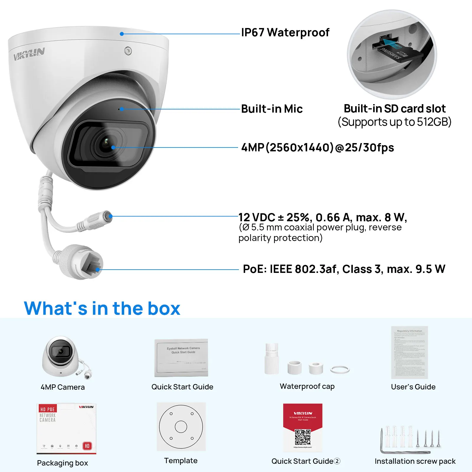 Vikylin 4MP Starlight IR WizSense Network IP Camera Built-in Mic SD Card SMD 4.0 Perimeter Protection Video Surveillance IP67 - view 6