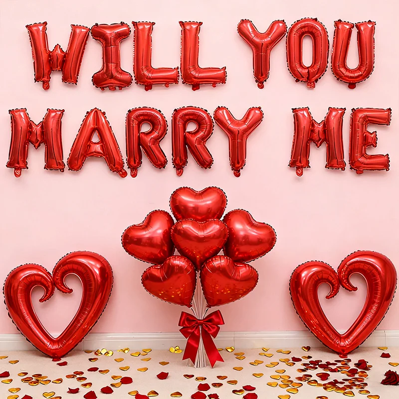 22 قطعة حمراء "هل تتزوجني؟" بالونات مع فتحات على شكل قلب - بالونات معدنية حمراء أنيقة لحفلات الزفاف، اقتراحات عيد الحب #2