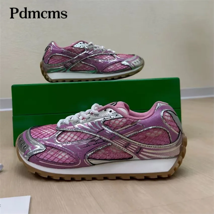 

2025 Luxury Flat Platform Sneakers Women Thick Sole Air Mesh Patchwork Leather Shoes Autumn Lover's Runing Walking Shoes Woman