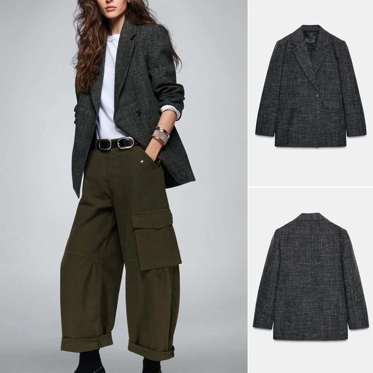 

Winter New Women's Long Sve Notch Collar Double Button Trim Straight Cut Suit Jaet Casual Sle Polyester Fiber Commute