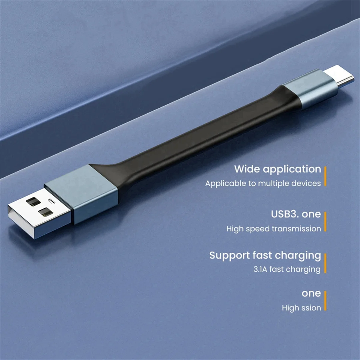 Mini 3A USB Type-C Fast Charging Data Cable Portable Keychain QC 3.0 USB Type C Short Cable for Type C USB Devices,A