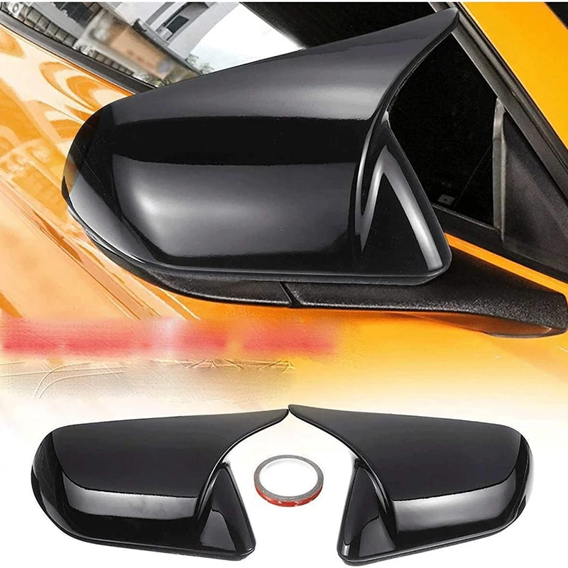 Car Glossy Black Horn Style Rearview Side Mirror Cover Rearview Caps ABS Trim Shell For Ford Mustang 2015-2020