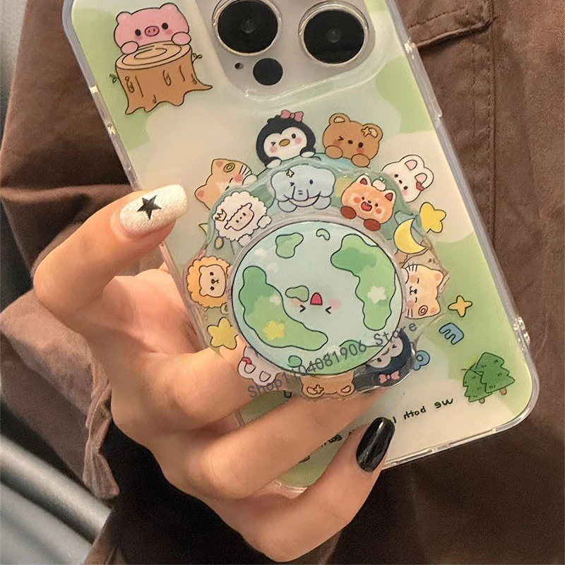 

Korean Cute Cartoon Rotate Earth Puppy Grip Tok Griptok Bracket for IPhone 8 Samsung Phone Accessories Holder Ring Support Stand