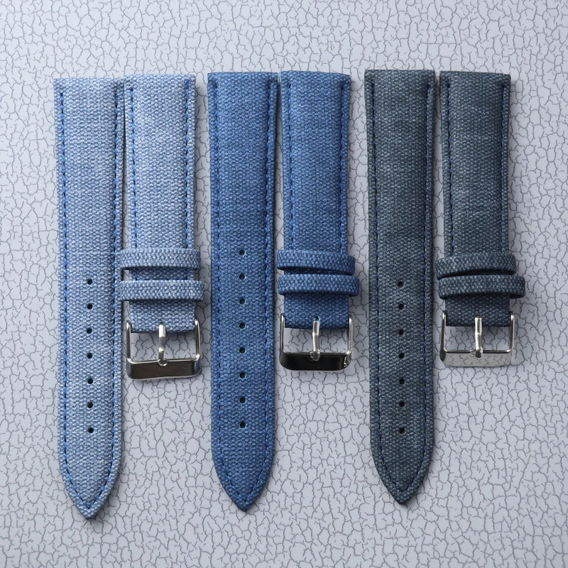 Denim Leather Strap 10mm 12mm 14mm 16mm 18mm 20mm 22m  Denim Canvas Watch Band  Accessories Belt for Cowboy Wristband