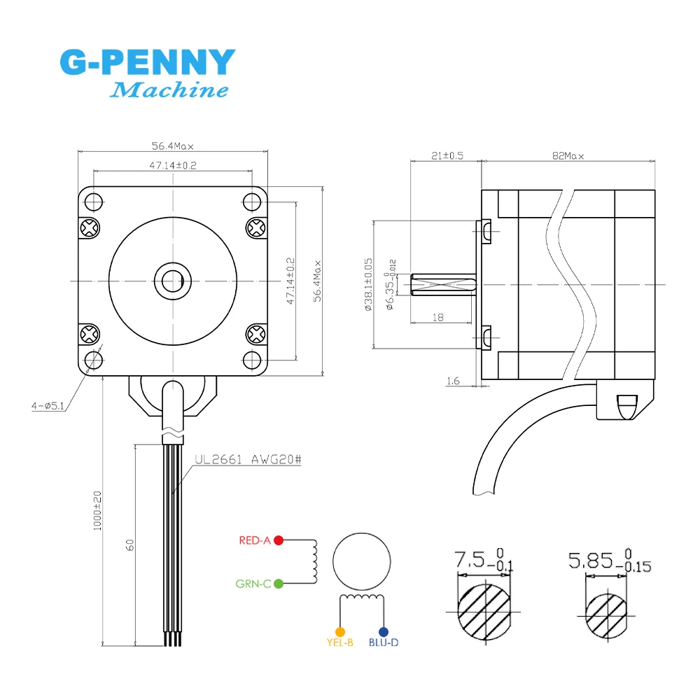 Nema 23 Cnc Stappenmotor 57X82Mm 3a 2.2n. M D = 8Mm 6.35Mm 315oz-in Nema23 Cnc Router Gravure Freesmachine 3d Printer