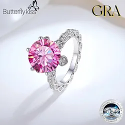 Butterflykiss GRA 100% Real 5CT Moissanite Diamond Classical Sunflower Ring For Women 925 Sterling Silver Wedding Luxury Jewelry