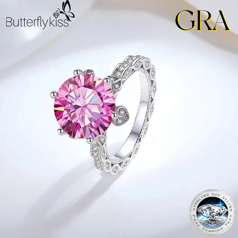 Butterflykiss GRA 100% Real 5CT Moissanite Diamond Classical Sunflower Ring For Women 925 Sterling Silver Wedding Luxury Jewelry