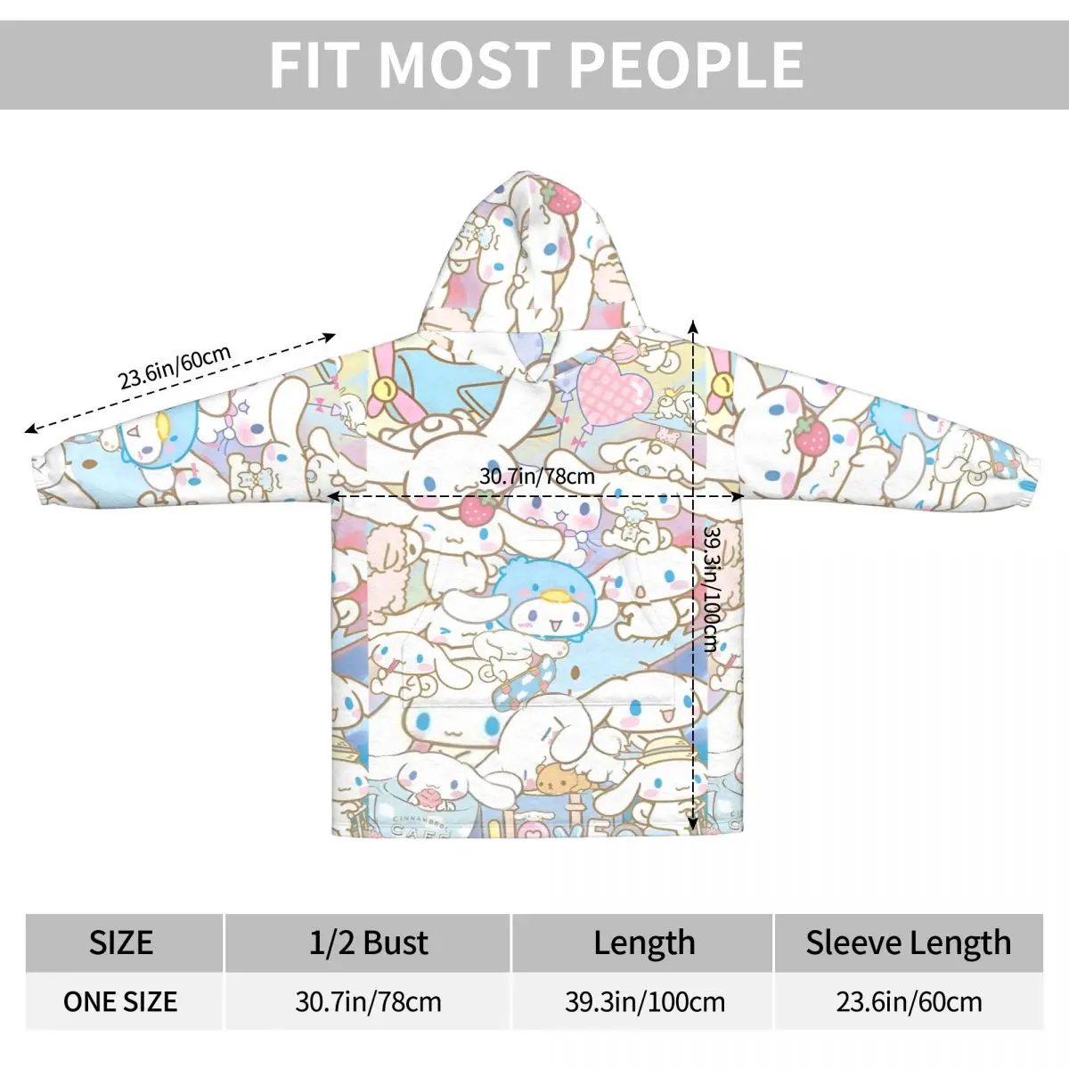 Cartoon Cinnamoroll Kawaii Wearable Blanket Hoodie for Women Men Oversized Sweatshirt Blanket with Pocket