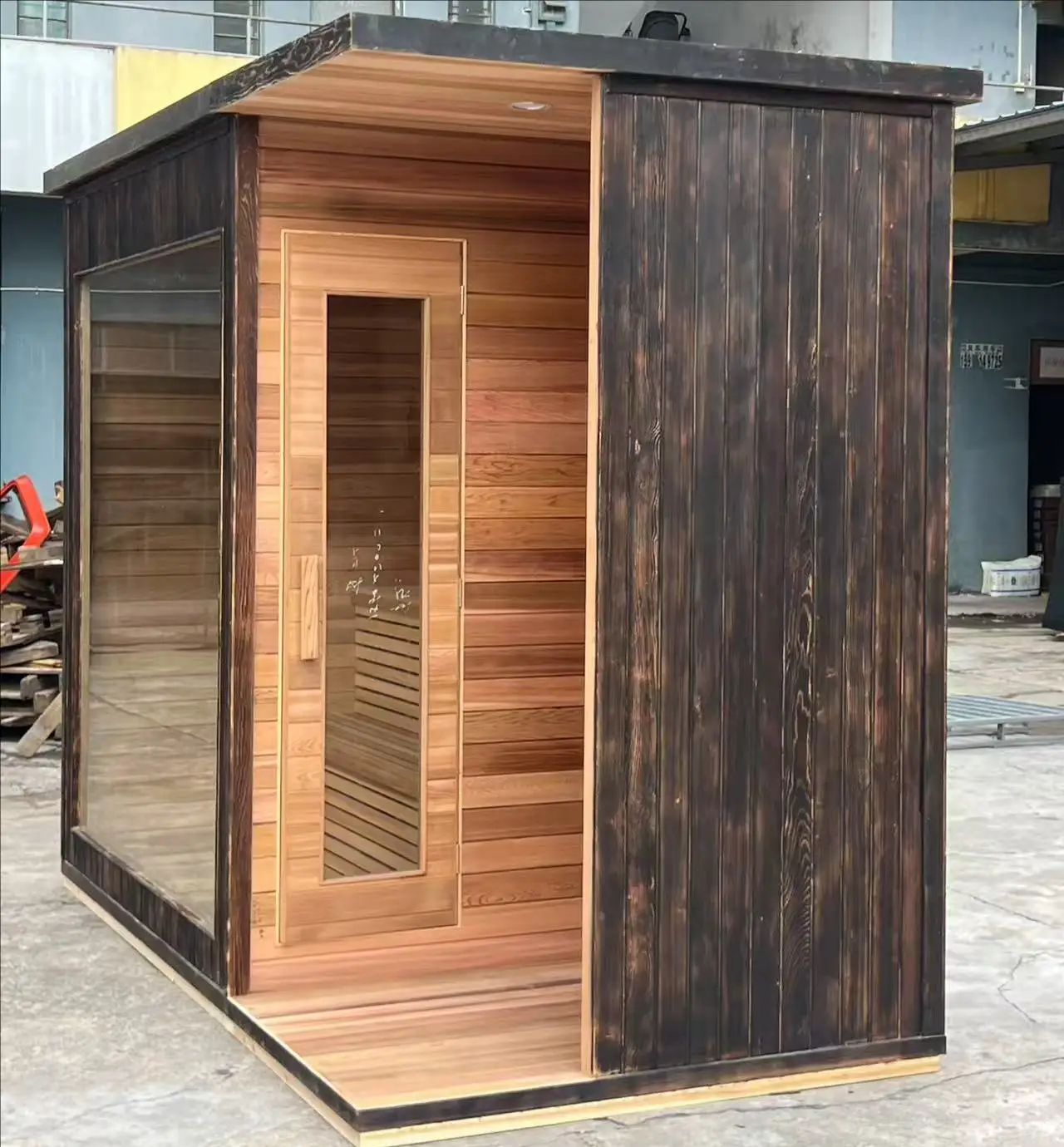 Modern Designed Solid Red Cedar Wood Steam Sauna Room with Extra Shower Stove Electric Heating for 4-6 People for Villas