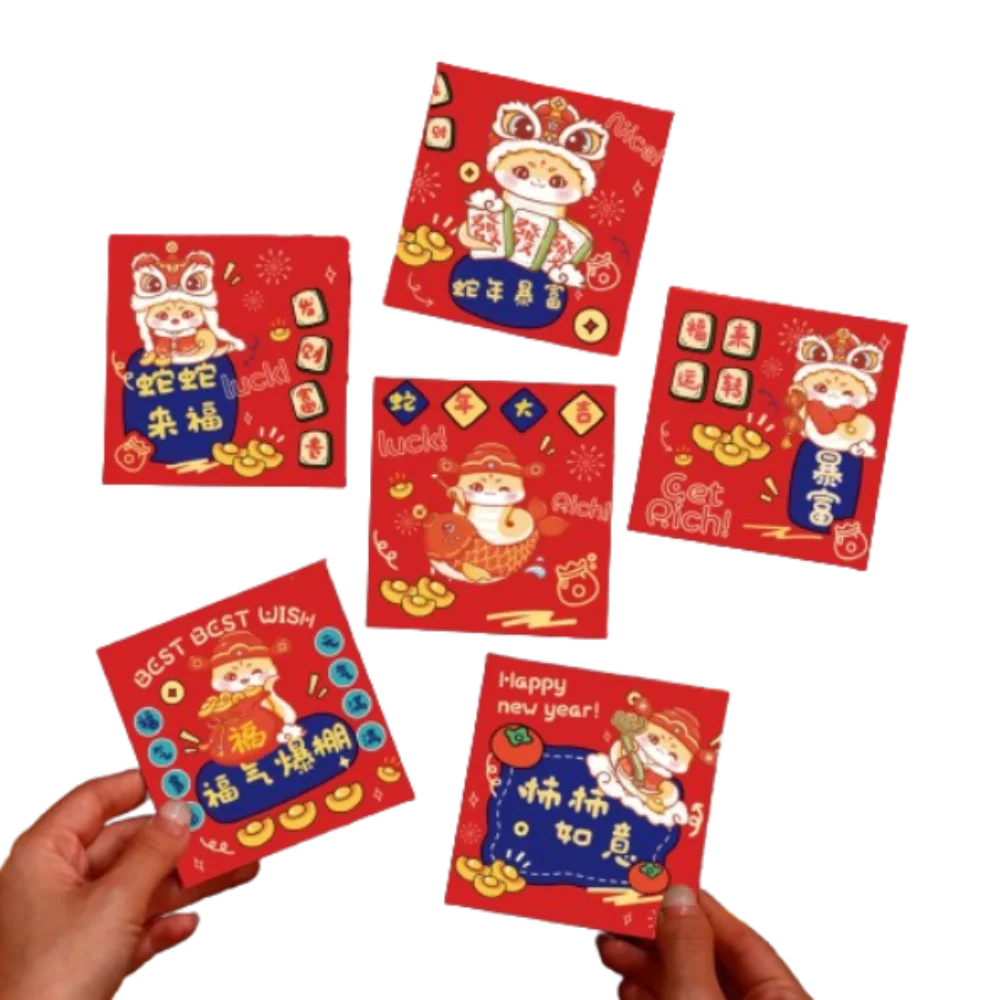 

6pcs Cute 2025 Snake Year Red Envelopes Traditional Blessing Lucky Money Bag Thickened Hongbao Good Lucky Red Packets Kids Gift