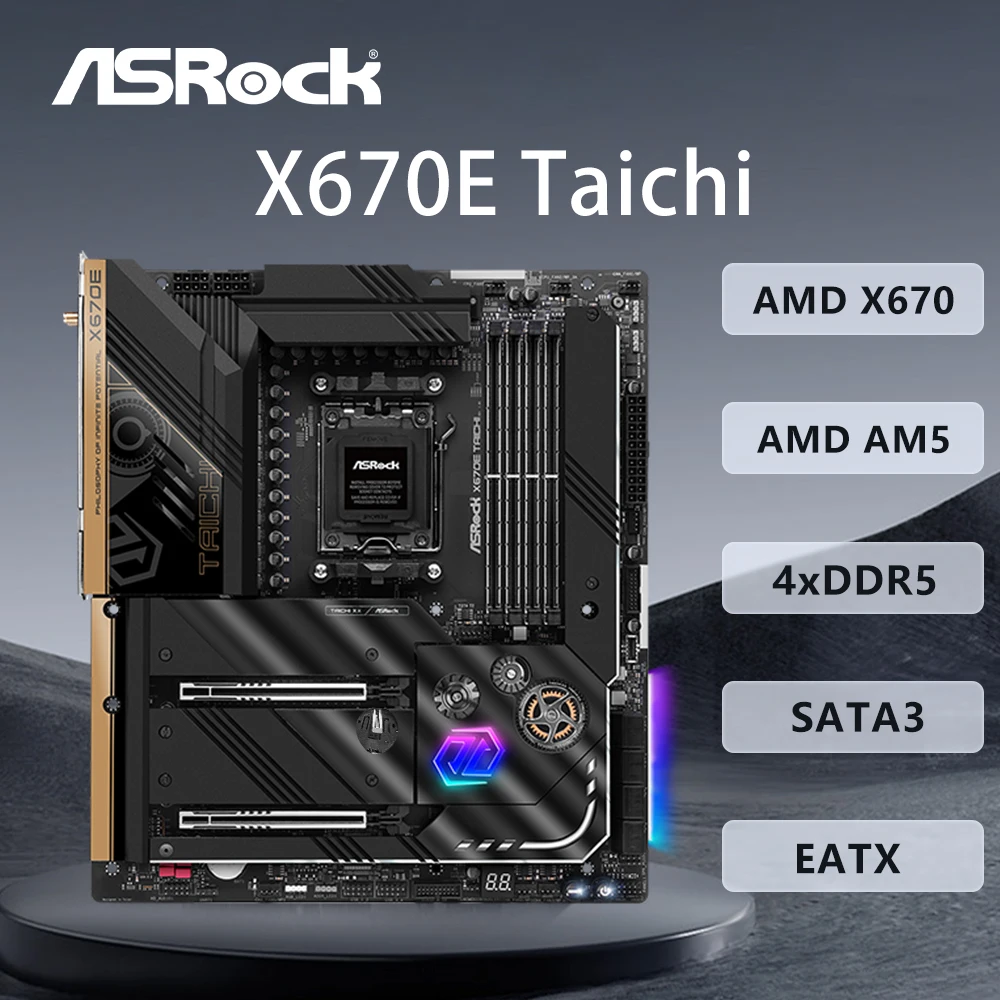 ASRock X670E Taichi Motherboard AMD X670 Support 9900X 8400F 7800X3D 7700 7500F CPU AM5 4xDDR5 7800 MHz HDMI 4xM.2 PCIe 5.0 EATX