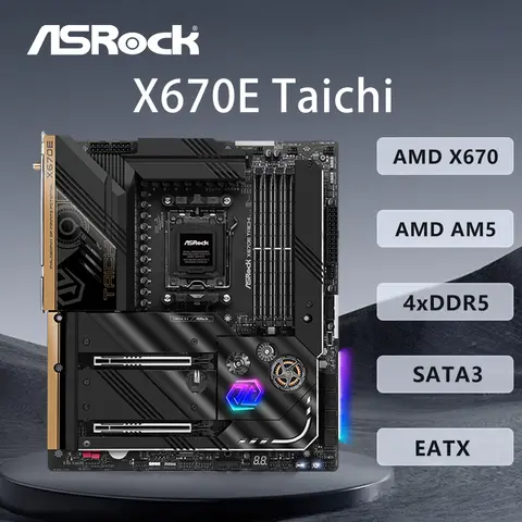ASRock X670E Taichi Motherboard AMD X670 Support 9900X 8400F 7800X3D 7700 7500F CPU AM5 4xDDR5 7800 MHz HDMI 4xM.2 PCIe 5.0 EATX