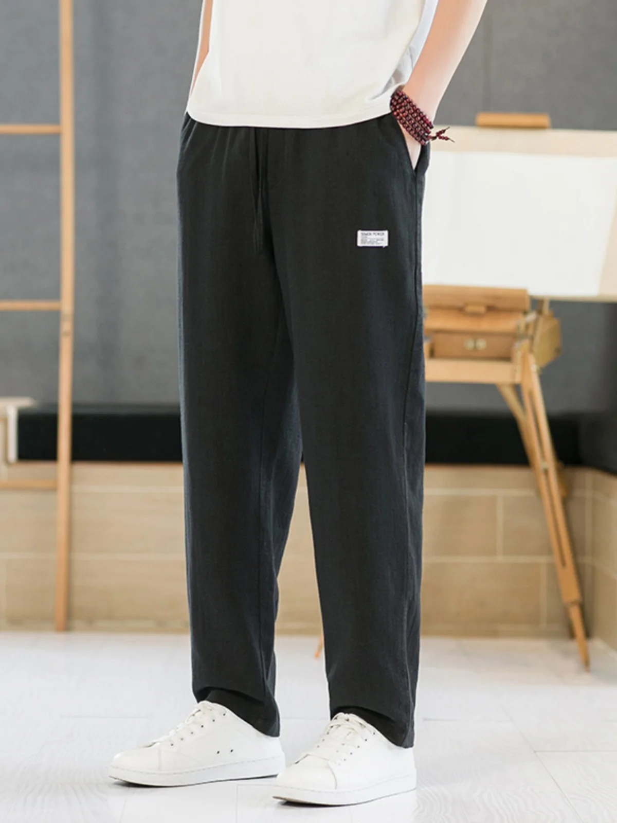 

Мужские льняные брюки в японском ретро-стиле, весенне-летние повседневные брюки, модные свободные прямые брюки с зауженным низом, универсальные