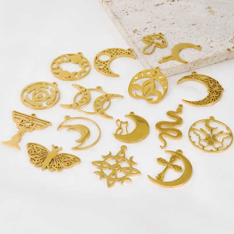 5pcs/lot Stainless Steel Moon Charms Crescent Jewish Chalice Cherry Strawberry Pendants Findings DIY for Jewelry Marking