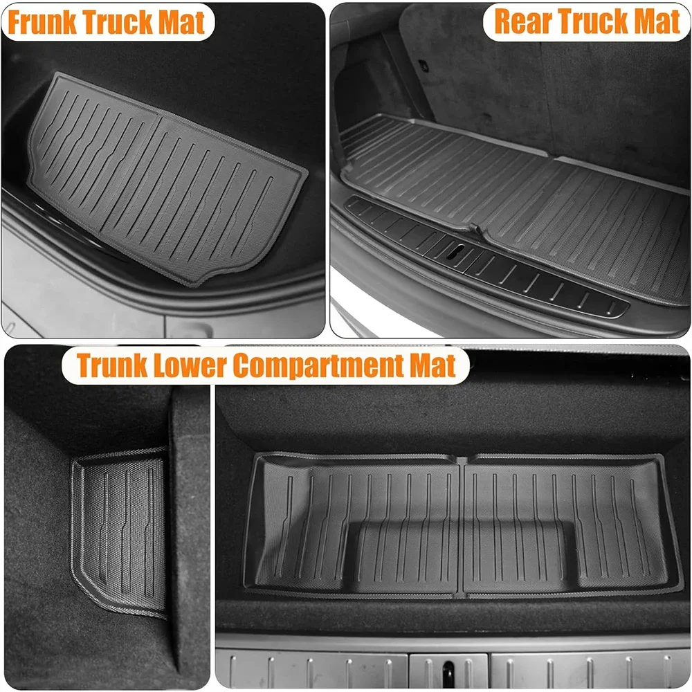 BEVO Floor Mats for Tesla Model X 5 6 7 Seater 2024 2023-2016 All Weather Waterproof Cargo Frunk Trunk Mats Liners Accessories