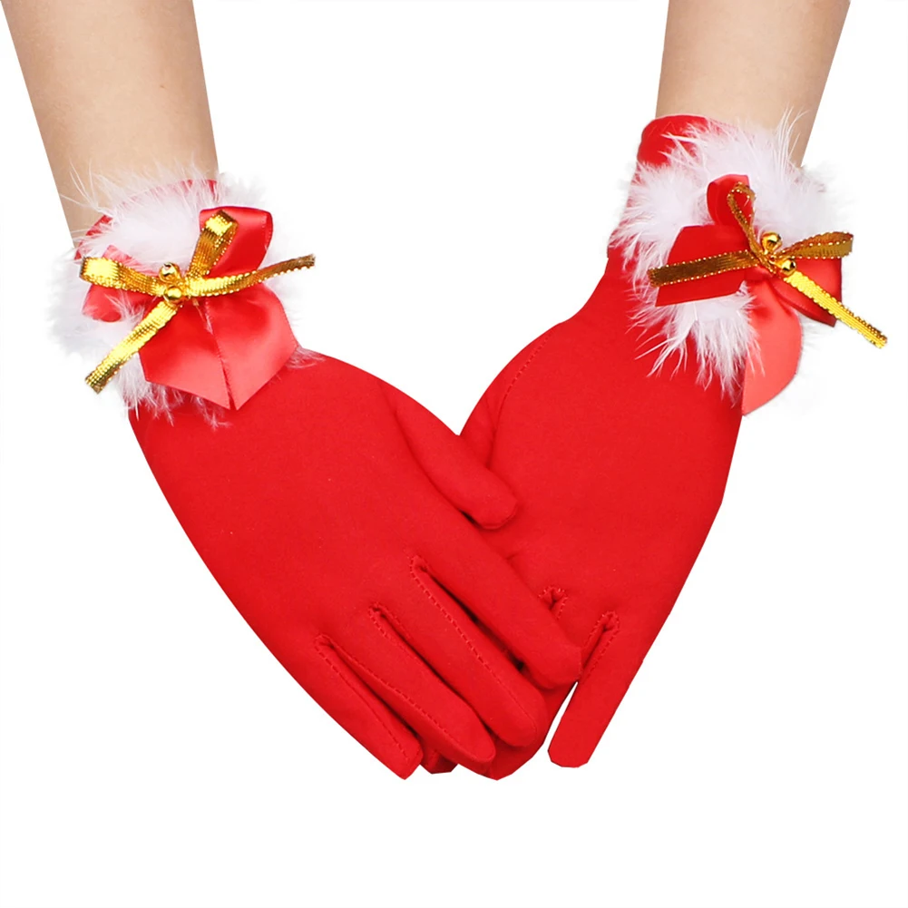 1 Pair Of Short Red Gloves Santa Claus Festive Plush Short Gloves Household Christmas Party Decor Mittens Accessories