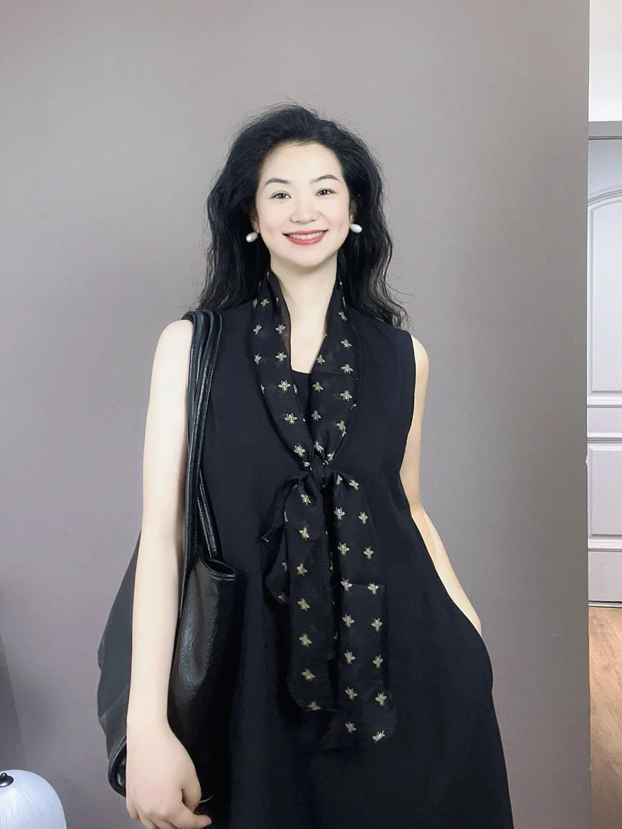 黒蜂シルクシフォンスカーフ女性の春夏ファッションエレガントなマルベリーシルクスカーフスクエアショール装飾アクセサリー