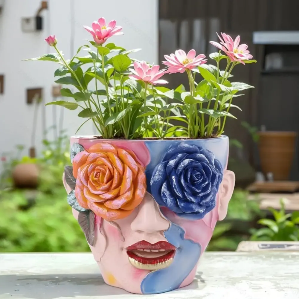 

Durable Colorful Fairy Head Plant Pot Rose Eyes Funny Girl Face Flowerpot Handmade Resin Craft Succulents Flower Pot Home Office
