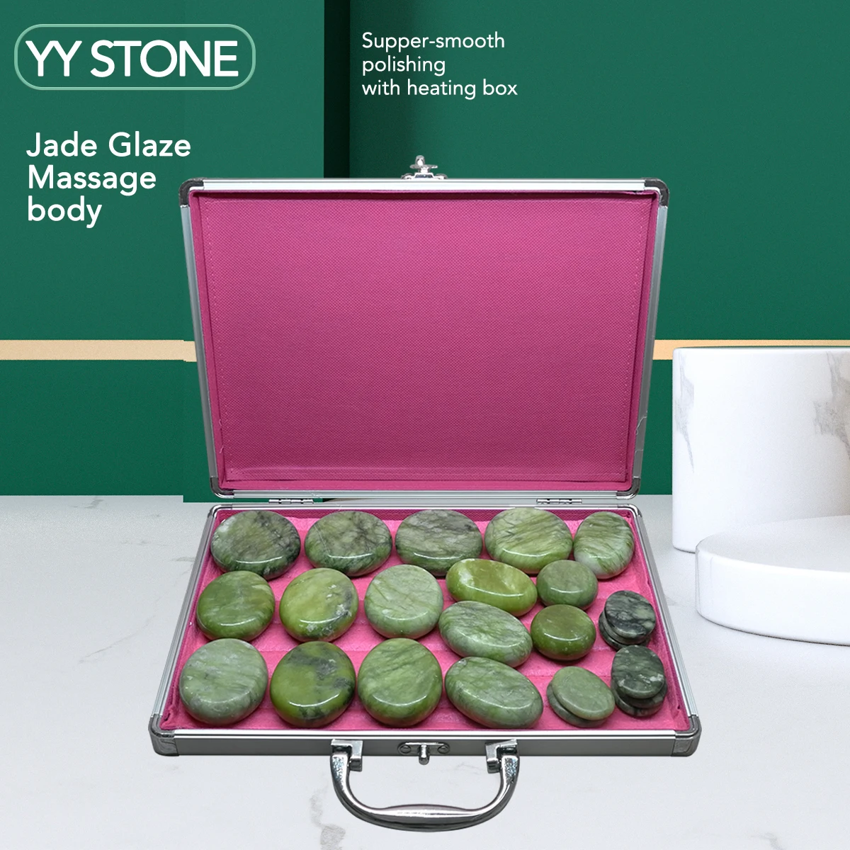 

Tontin Jade glaze hot stone massage Set massager back massageador Health Care stones for massage spine basalt lava stone spa