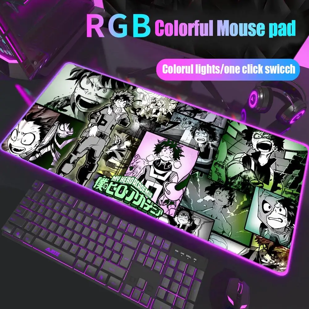 

My Hero Academia Deku Anime Mouse Pad Gamer Rgb Desk Mat Back Light Led Mousepad Setup Gaming Accessories Deskmat Big Mousepad