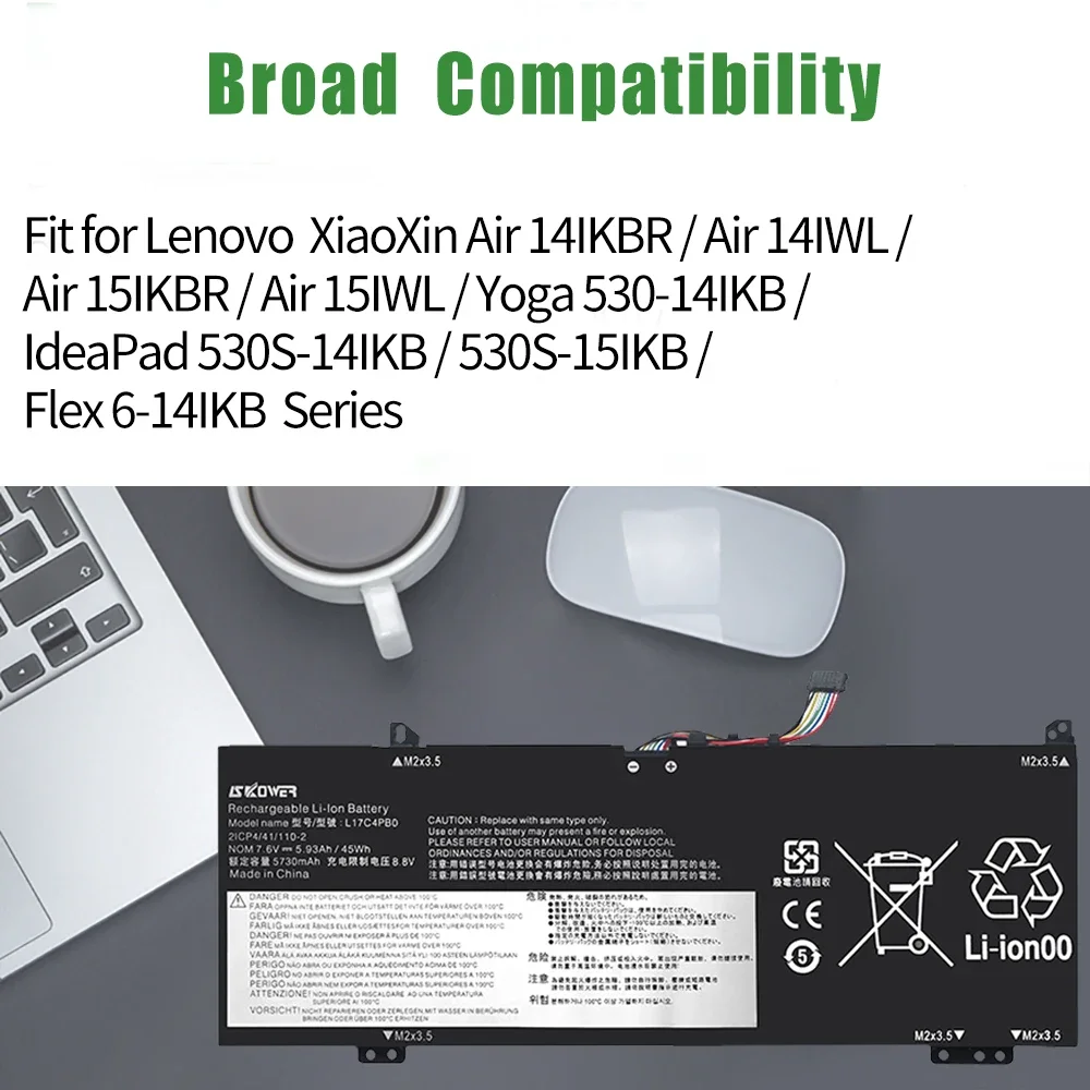 SKOWER Battery L17C4PB0 for Lenovo Yoga 530-14IKB Flex 6-14ARR XiaoXin Air 14IKBR 14IWL 15IKBR 15ARR 15IWL IdeaPad 530S-14ARR