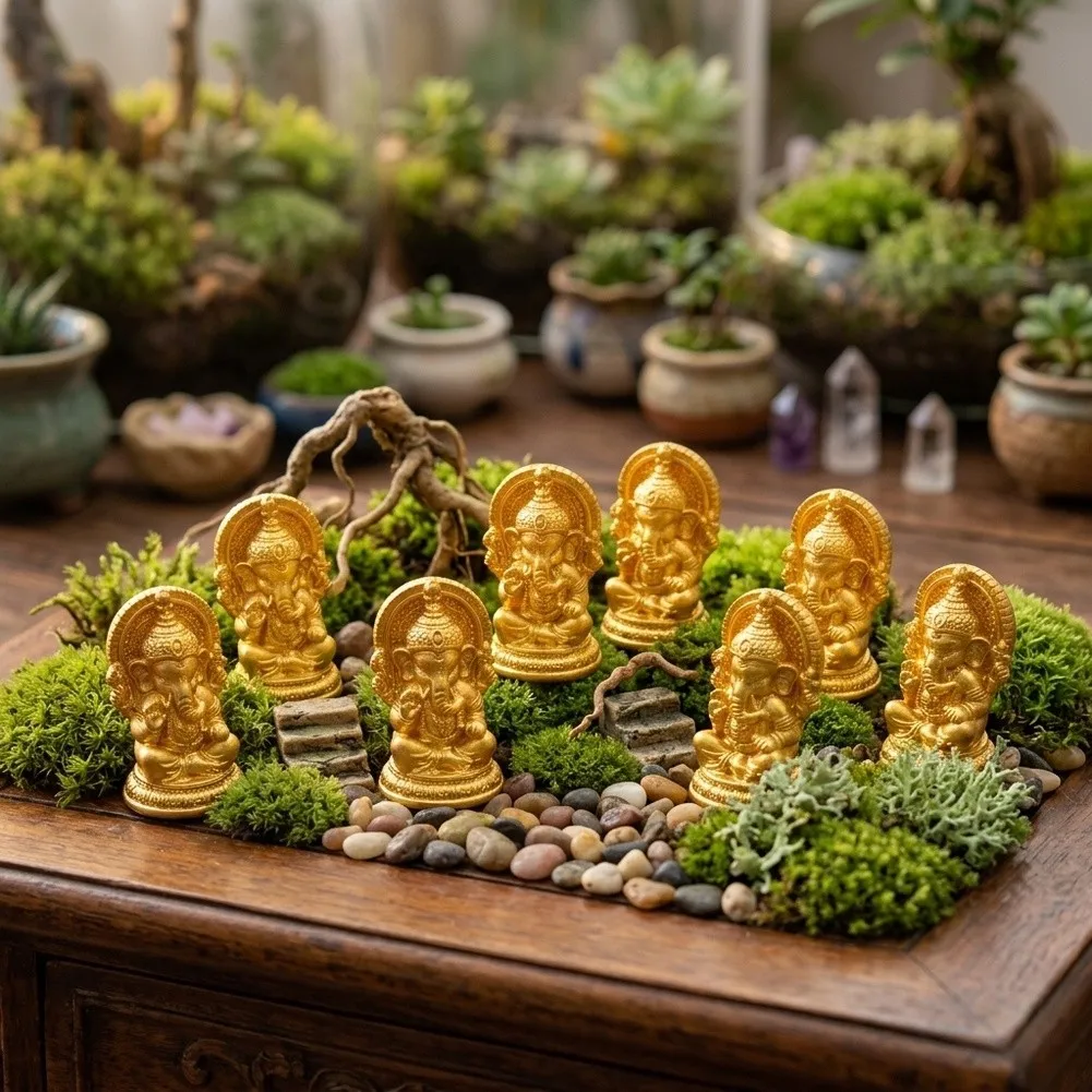 Resin Ganesha atures Golden Finish 3 1.8 1.7cm Each 10 Piece Set for Desktop Decoration Garden and Craft Applications