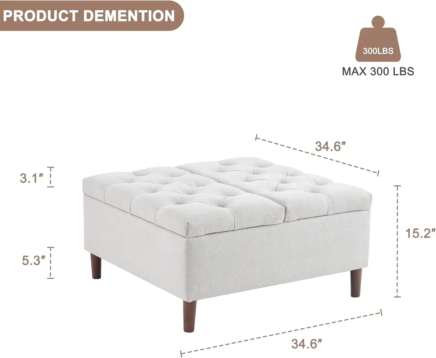 

Хит продаж, количество ограничено! 35-дюймовый очень большой кофейный столик-пуф с местом для хранения, не требует сборки, увеличенный квадратный пуф