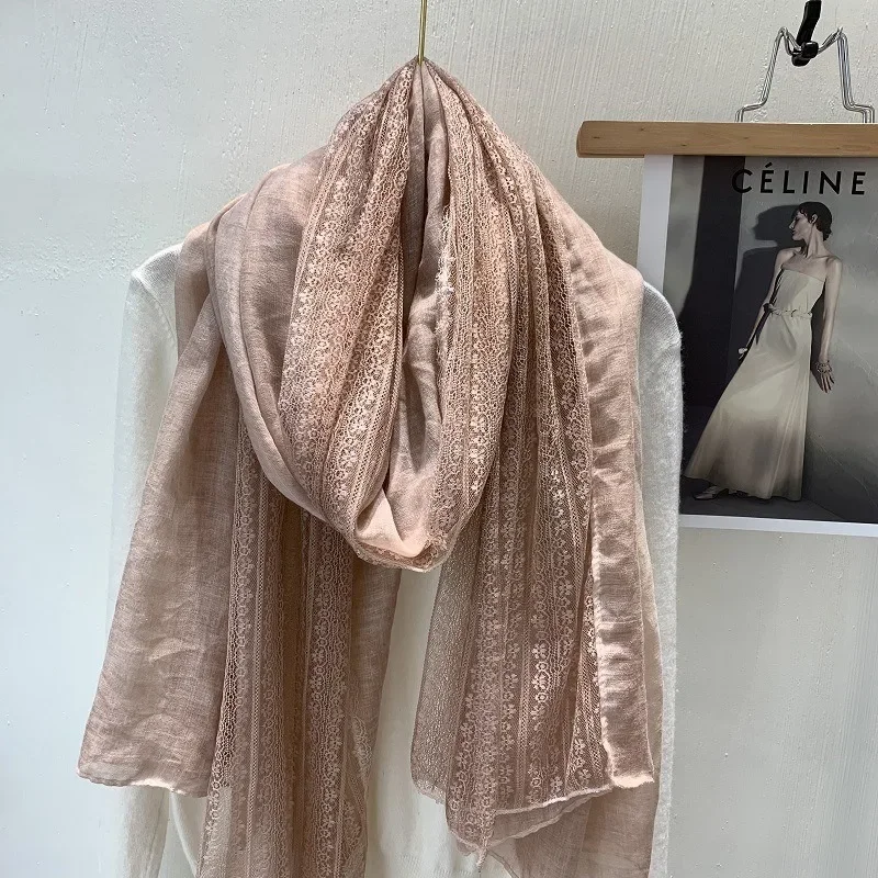 Gentle Lace Linen Cotton Linen Thin Scarf Fashionable Women\'s Outerwear Shawl Early Spring/summer Western-style Gift