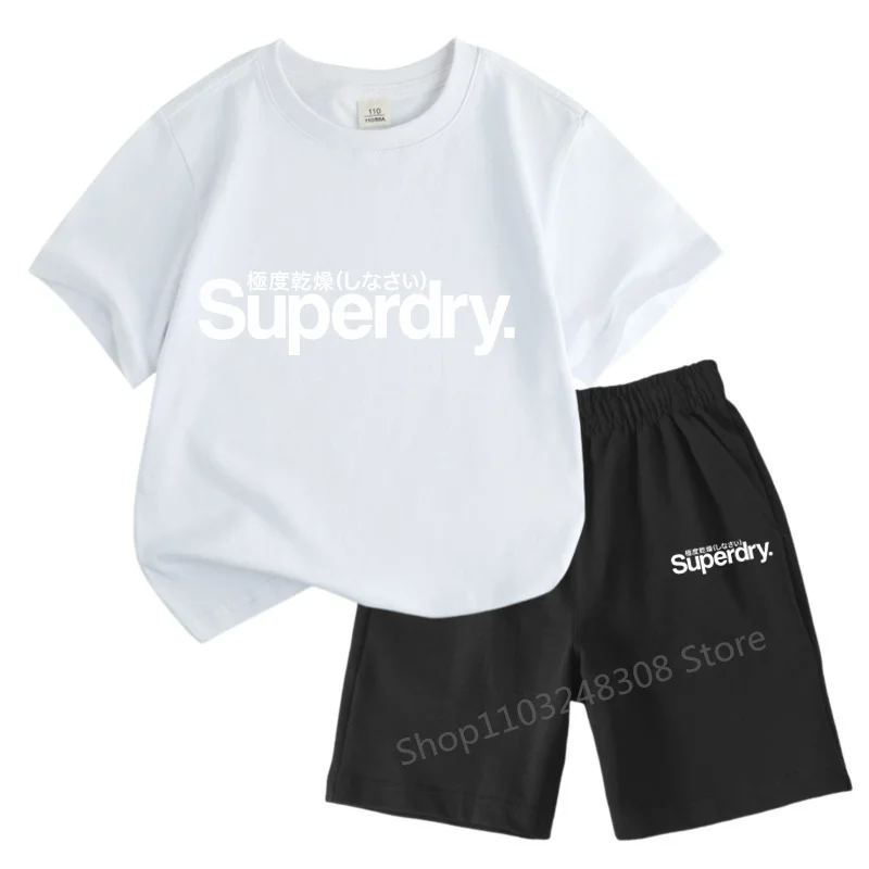 New Pattern Kids Sets T-Shirt Boys Girls Superdry 2d Printing Summer Cute Cotton Casual Suit Clothes Short Sleeve Tops