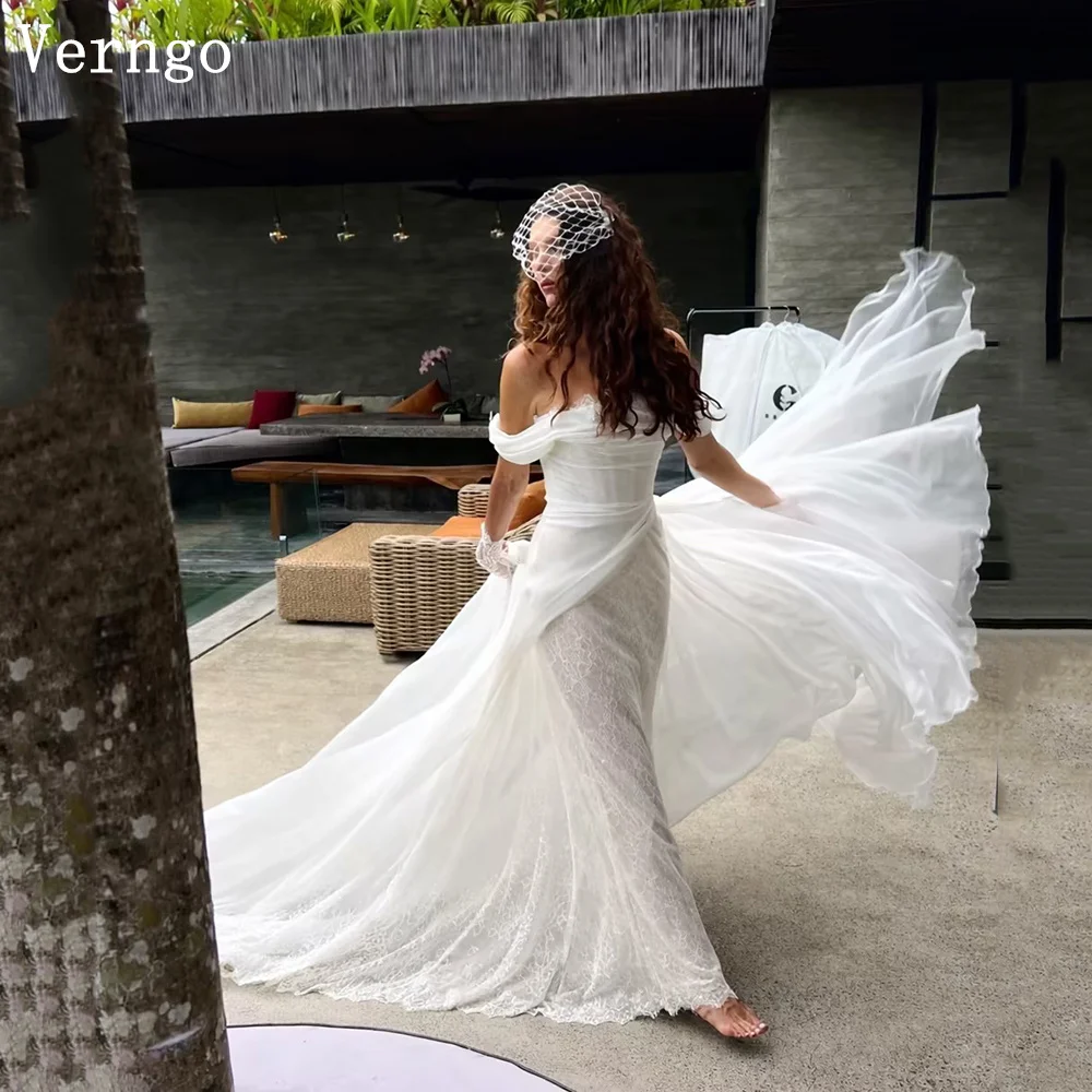 Verngo Lace Wedding Dress Off The Shoulder A Line Bridal Gowns Modern Prom Party Dresses Customized vestidos de novia civil